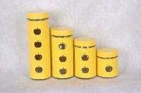 ROUND GLASS STORAGR JAR WITH COLOR PAINTING METAL CASING